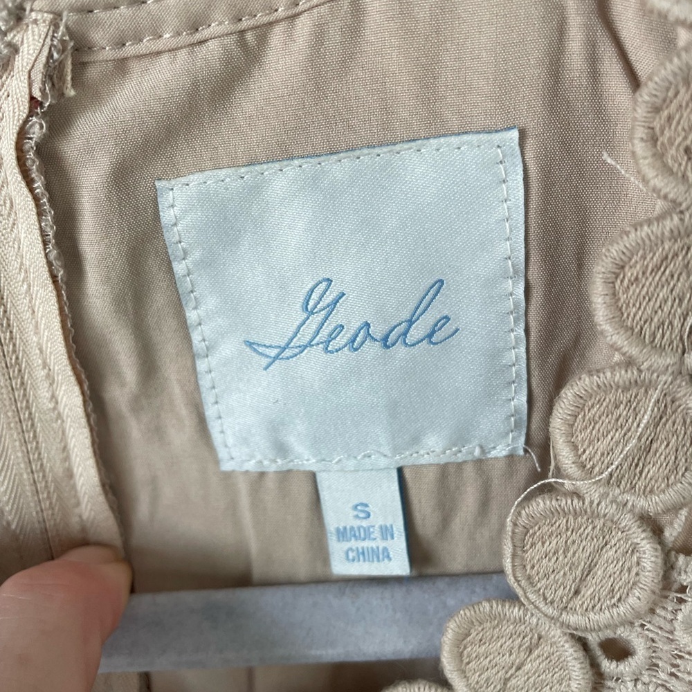 NEW Geode ModCloth, Small, beige tan crochet over lining fit & flare midi dress - Picture 3 of 9